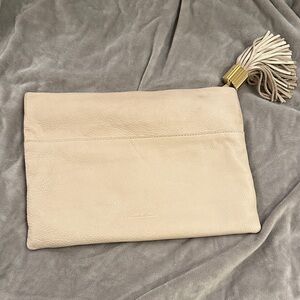 India Hicks Cream Clutch with Leather Tassel
